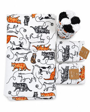 Deborah Connolly Cat Towel Set 2 Bath 2 Hand Towels 4 Washcloths Basket